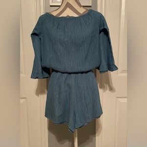 easel Teal Blue Crinkled Romper